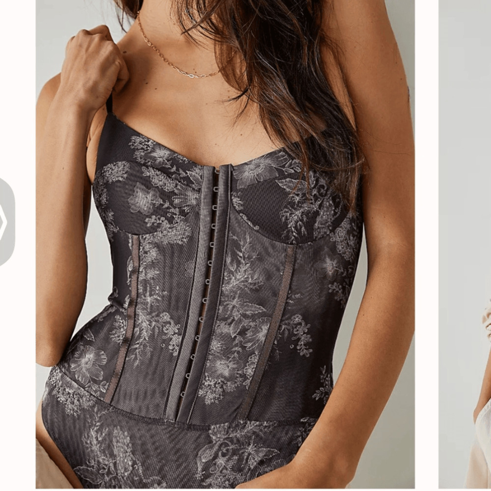 NEW! Free People Night Floral Black Corset Bodysuit